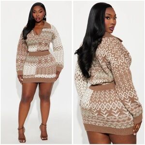 Snuggle Up Fair Isle Sweater Mini Dress - Brown/combo - Sz 1X
